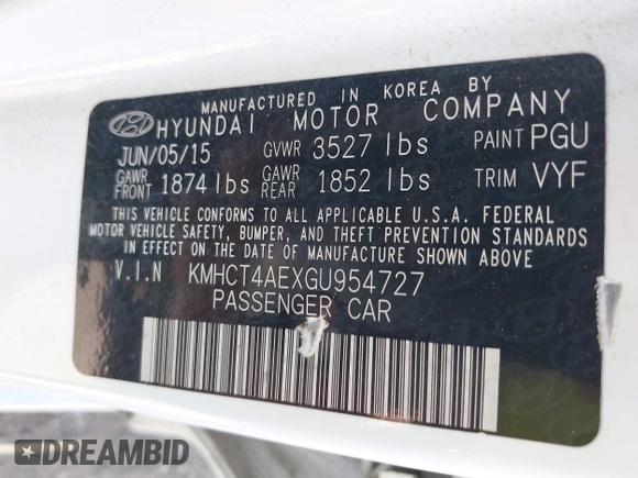 2016 Hyundai Accent SE with VIN KMHCT4AEXGU954727, listed as a IAAI auction lot 39864824 with Not Provided miles and . Bid and sale history available at DreamBid. Image 9.