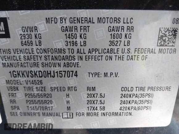 2017 GMC Acadia Limited Limited with VIN 1GKKVSKD0HJ157074, listed as a IAAI auction lot 41930754 with 109,138 mi miles. Bid and sale history available at carsss.com. Image 9.