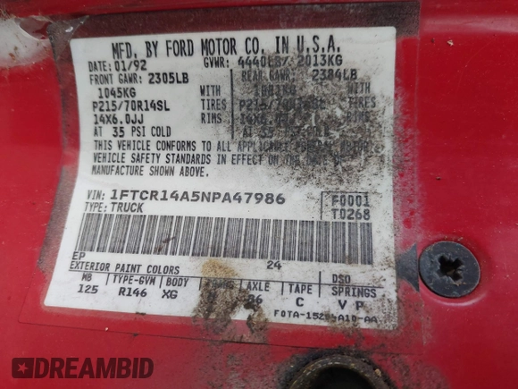 1992 Ford Ranger z VIN 1FTCR14A5NPA47986, wystawiony jako IAAI lot #41925501 z przebiegiem 34 054 mil mil oraz . Historia ofert i sprzedaży dostępna na DreamBid. Obrazek 9.