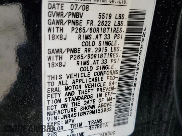 2009 Infiniti FX z VIN JNRAS18W79M153932, wystawiony jako Copart lot #52904095 z przebiegiem 170 407 mil mil oraz Szkoda całkowita • Salvage title. Historia ofert i sprzedaży dostępna na DreamBid. Obrazek 12.