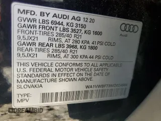 2021 Audi SQ7 Prestige with VIN WA1VWBF73MD024564, listed as a Copart auction lot 51983315 with 38,804 mi miles and Non Repairable. Bid and sale history available at DreamBid. Image 13.