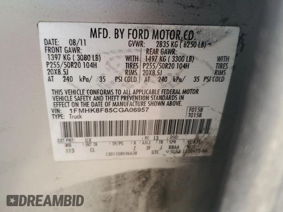 2012 Ford Explorer Limited with VIN 1FMHK8F85CGA06957, listed as a Copart auction lot 49841475 with 180,694 mi miles and Salvage Title. Bid and sale history available at DreamBid. Image 15.