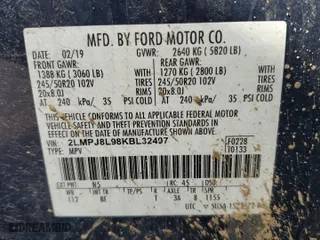 2019 Lincoln Nautilus Reserve with VIN 2LMPJ8L98KBL32497, listed as a Copart auction lot 47851515 with 0 mi miles and Salvage Title. Bid and sale history available at carsss.com. Image 13.