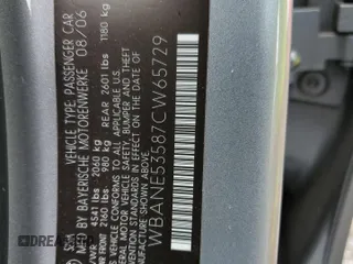 2007 BMW 5 Series 525i with VIN WBANE53587CW65729, listed as a Copart auction lot 50196855 with 178,956 mi miles and Salvage Title. Bid and sale history available at carsss.com. Image 12.