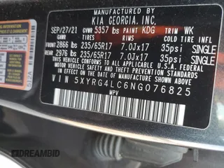 2022 Kia Sorento LX with VIN 5XYRG4LC6NG076825, listed as a Copart auction lot 46995135 with 75,882 mi miles and Salvage Title. Bid and sale history available at carsss.com. Image 13.