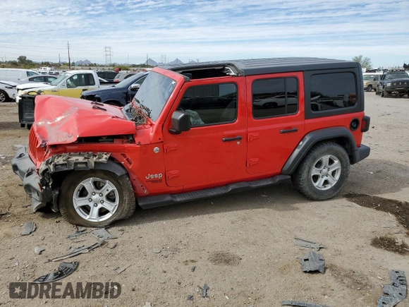 2020 Jeep Wrangler Unlimited Sport S with VIN 1C4HJXDN2LW279810, listed as a Copart auction lot 78827454 with 106,667 mi miles and Salvage title. Bid and sale history available at DreamBid. Image 1.