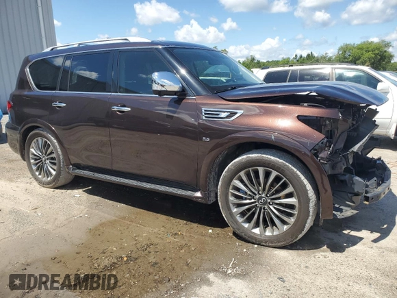 2019 Infiniti QX80 Luxe z VIN JN8AZ2ND9K9850729, wystawiony jako Copart lot #56846985 z przebiegiem 81 888 mil mil oraz Szkoda całkowita • Salvage title. Historia ofert i sprzedaży dostępna na DreamBid. Obrazek 4.