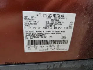 2016 Ford Explorer Sport с VIN 1FM5K8GT8GGD11171, выставлен на аукционе Copart как лот 62823625 с пробегом 163 792 миль миль и Списание • Salvage title. История ставок и продаж доступна на DreamBid. Изображение 13.