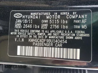 2011 Hyundai Genesis with VIN KMHGC4DF9BU140454, listed as a Copart auction lot 49288325 with 157,544 mi miles and Salvage Title. Bid and sale history available at DreamBid. Image 12.