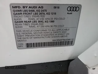 2018 Audi Q5 Premium Plus with VIN WA1BNAFY6J2246113, listed as a Copart auction lot 41720463 with 12,009 mi miles. Bid and sale history available at carsss.com. Image 12.