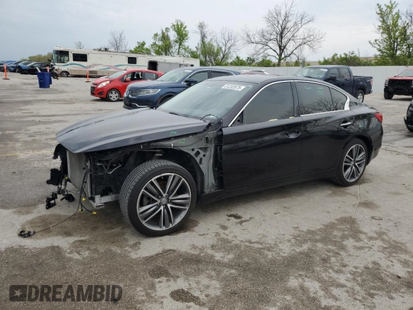 2014 Infiniti Q50 Premium with VIN JN1BV7AR1EM702315, listed as a Copart auction lot 51232075 with 141,429 mi miles and Salvage Title. Bid and sale history available at DreamBid. Image 1.