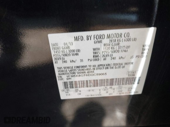 2013 Ford Explorer Sport z VIN 1FM5K8GT6DGC59065, wystawiony jako IAAI lot #42539612 z przebiegiem 228 877 mil mil oraz . Historia ofert i sprzedaży dostępna na DreamBid. Obrazek 9.