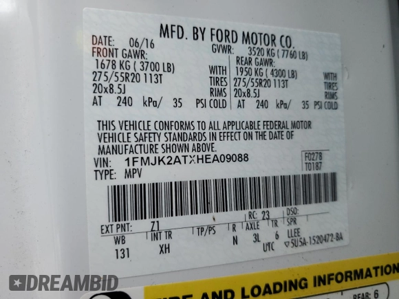 2017 Ford Expedition EL Limited with VIN 1FMJK2ATXHEA09088, listed as a Copart auction lot 87645165 with 61,184 mi miles and Salvage Title. Bid and sale history available at carsss.com. Image 14.