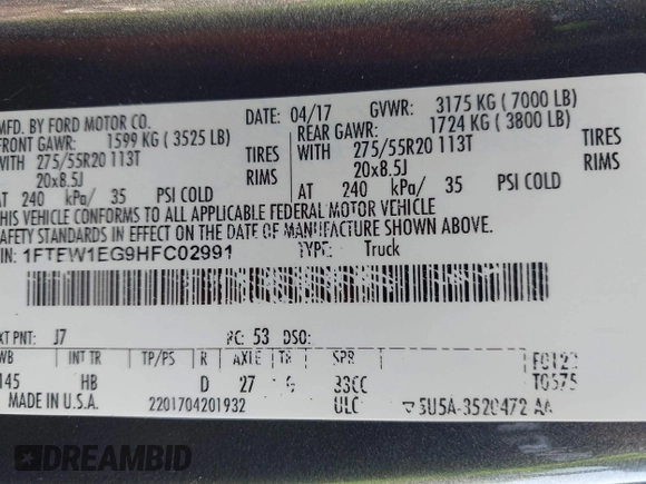 2017 Ford F-150 XL с VIN 1FTEW1EG9HFC02991, выставлен на аукционе IAAI как лот 42462898 с пробегом 106 168 миль миль и . История ставок и продаж доступна на DreamBid. Изображение 9.