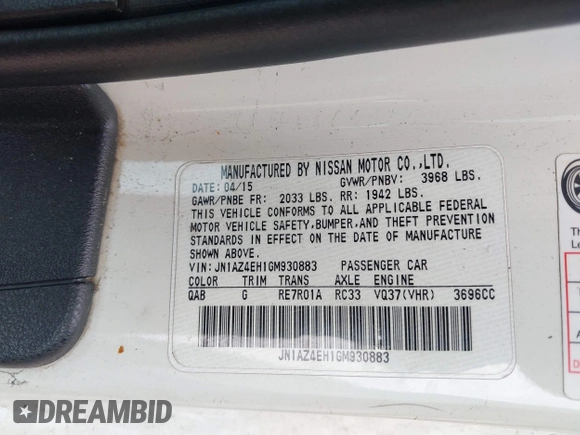 2016 Nissan 370Z Sport z VIN JN1AZ4EH1GM930883, wystawiony jako IAAI lot #41909945 z przebiegiem 80 484 mil mil oraz . Historia ofert i sprzedaży dostępna na DreamBid. Obrazek 9.