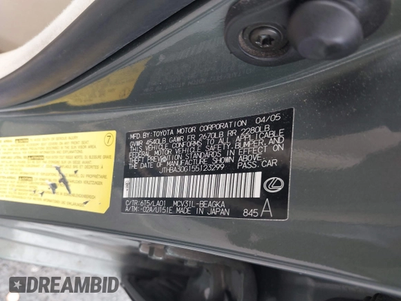 2005 Lexus ES 350 with VIN JTHBA30G155123299, listed as a IAAI auction lot 42249766 with 218,762 mi miles and . Bid and sale history available at DreamBid. Image 9.