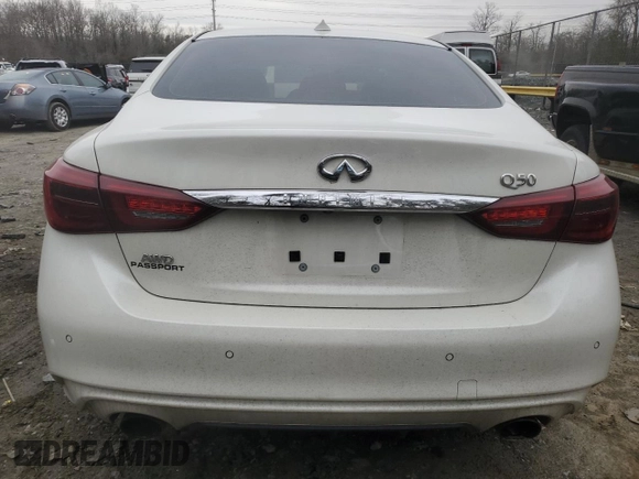 2021 Infiniti Q50 Luxe with VIN JN1EV7BR6MM752279, listed as a Copart auction lot 43903675 with 52,400 mi miles and Salvage Title. Bid and sale history available at carsss.com. Image 6.