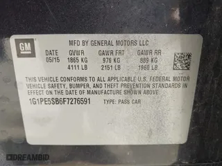 2015 Chevrolet Cruze LT with VIN 1G1PE5SB6F7276591, listed as a IAAI auction lot 41846813 with 118,695 mi miles. Bid and sale history available at carsss.com. Image 9.