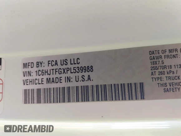 2023 Jeep Gladiator Overland с VIN 1C6HJTFGXPL539988, выставлен на аукционе IAAI как лот 41273387 с пробегом 43 555 миль миль и . История ставок и продаж доступна на DreamBid. Изображение 9.