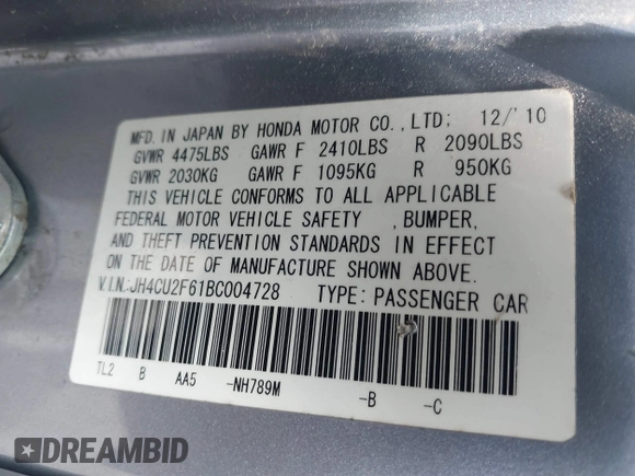 2011 Acura TSX с VIN JH4CU2F61BC004728, выставлен на аукционе IAAI как лот 42392780 с пробегом 168 723 миль миль и . История ставок и продаж доступна на DreamBid. Изображение 9.