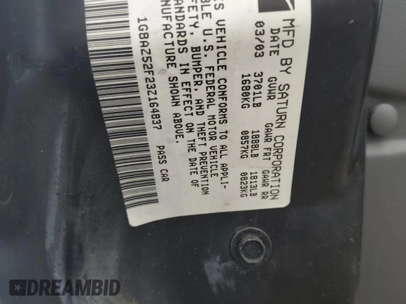 2003 Saturn ION ION 2 z VIN 1G8AZ52F23Z164837, wystawiony jako Copart lot #44031565 z przebiegiem 208 795 mil mil oraz Szkody całkowita. Historia ofert i sprzedaży dostępna na DreamBid. Obrazek 12.