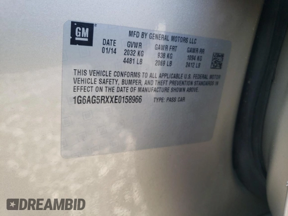 2014 Cadillac ATS Standard AWD with VIN 1G6AG5RXXE0158966, listed as a Copart auction lot 61816615 with 63,314 mi miles and Clean title. Bid and sale history available at DreamBid. Image 13.