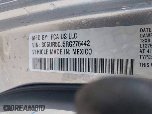 2024 Ram 2500 Tradesman with VIN 3C6UR5CJ5RG276442, listed as a IAAI auction lot 41995189 with 11,428 mi miles and . Bid and sale history available at DreamBid. Image 9.