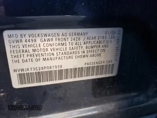 2008 Volkswagen Passat Turbo z VIN WVWJK73C28P081938, wystawiony jako Copart lot #43255115 z przebiegiem 167 156 mil mil oraz Szkoda całkowita • Salvage title. Historia ofert i sprzedaży dostępna na DreamBid. Obrazek 14.