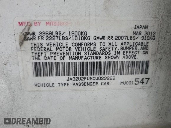2012 Mitsubishi Lancer ES with VIN JA32U2FU5CU023269, listed as a Copart auction lot 73114394 with 150,140 mi miles and Salvage Title. Bid and sale history available at carsss.com. Image 14.