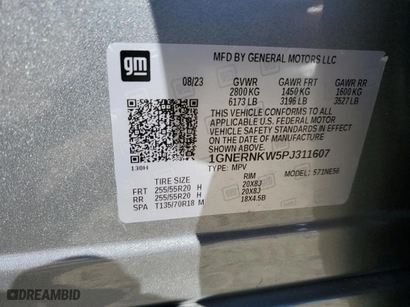 2023 Chevrolet Traverse High Country with VIN 1GNERNKW5PJ311607, listed as a Copart auction lot 76867224 with 16,136 mi miles and Salvage Title. Bid and sale history available at carsss.com. Image 13.