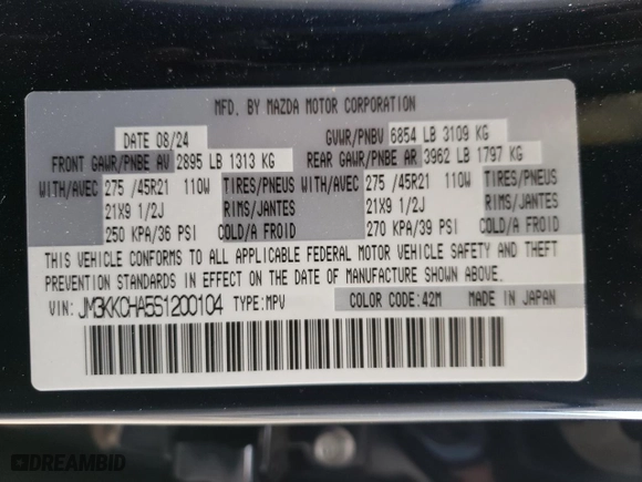 2025 Mazda CX-90 PHEV Premium Sport with VIN JM3KKCHA5S1200104, listed as a Copart auction lot 85293474 with NaN miles and Salvage Title. Bid and sale history available at carsss.com. Image 15.