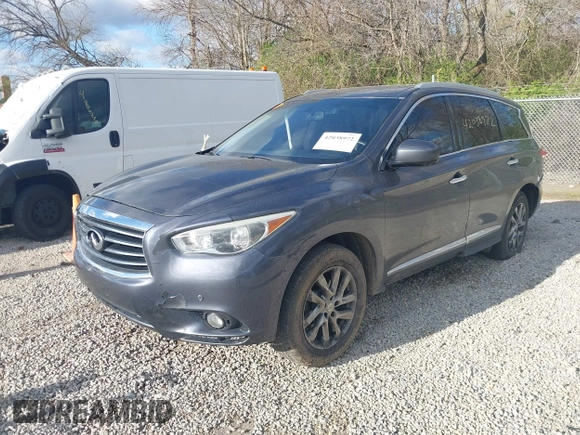 2013 Infiniti JX35 with VIN 5N1AL0MM3DC335827, listed as a IAAI auction lot 42038972 with 137,286 mi miles and . Bid and sale history available at DreamBid. Image 2.
