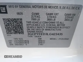 2020 Chevrolet Silverado 1500 LT Trail Boss with VIN 3GCPYFED3LG423435, listed as a IAAI auction lot 41825832 with 73,445 mi miles. Bid and sale history available at carsss.com. Image 9.