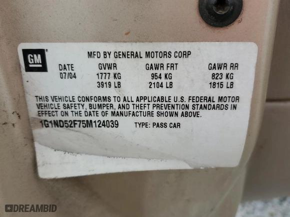 2005 Chevrolet Classic with VIN 1G1ND52F75M124039, listed as a Copart auction lot 44266425 with 0 mi miles and Salvage Title. Bid and sale history available at carsss.com. Image 13.