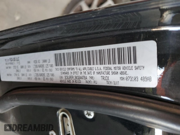 2019 Ram 2500 Longhorn with VIN 3C6UR5PL3KG644764, listed as a Copart auction lot 59995335 with 93,029 mi miles and Salvage title. Bid and sale history available at DreamBid. Image 12.