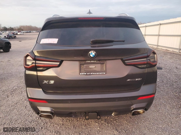 2023 BMW X3 xDrive30i with VIN 5UX53DP09P9N51560, listed as a Copart auction lot 83436244 with 0 mi miles and Salvage Title. Bid and sale history available at carsss.com. Image 6.
