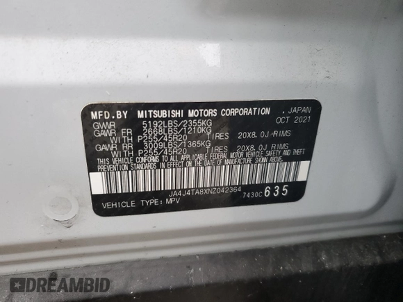2022 Mitsubishi Outlander ES with VIN JA4J4TA8XNZ042364, listed as a Copart auction lot 82110524 with 42,224 mi miles and Salvage Title. Bid and sale history available at carsss.com. Image 13.