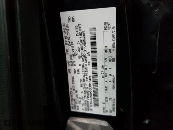 2016 Ford Escape SE с VIN 1FMCU9G93GUB16401, выставлен на аукционе Copart как лот 42805925 с пробегом 201 391 миль миль и Списание • Salvage title. История ставок и продаж доступна на DreamBid. Изображение 13.