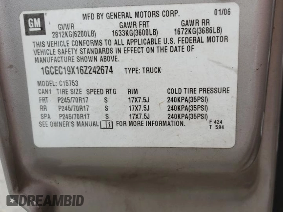 2006 Chevrolet Silverado 1500 Work Truck with VIN 1GCEC19X16Z242674, listed as a Copart auction lot 50414035 with 307,275 mi miles and Salvage Title. Bid and sale history available at carsss.com. Image 12.