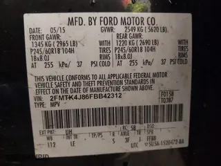 2015 Ford Edge SEL with VIN 2FMTK4J86FBB42312, listed as a IAAI auction lot 41749560 with 130,130 mi miles. Bid and sale history available at carsss.com. Image 9.