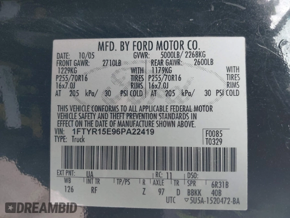 2006 Ford Ranger XL with VIN 1FTYR15E96PA22419, listed as a IAAI auction lot 41712482 with 228,055 mi miles. Bid and sale history available at carsss.com. Image 9.