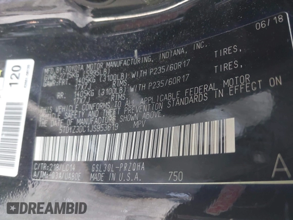 2018 Toyota Sienna XLE Auto Access Seat with VIN 5TDYZ3DC1JS953619, listed as a IAAI auction lot 42079751 with 133,189 mi miles and . Bid and sale history available at DreamBid. Image 9.