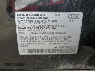2019 Audi Q5 Premium Plus with VIN WA1BNAFY0K2132416, listed as a Copart auction lot 48697485 with 88,717 mi miles and Salvage Title. Bid and sale history available at carsss.com. Image 12.
