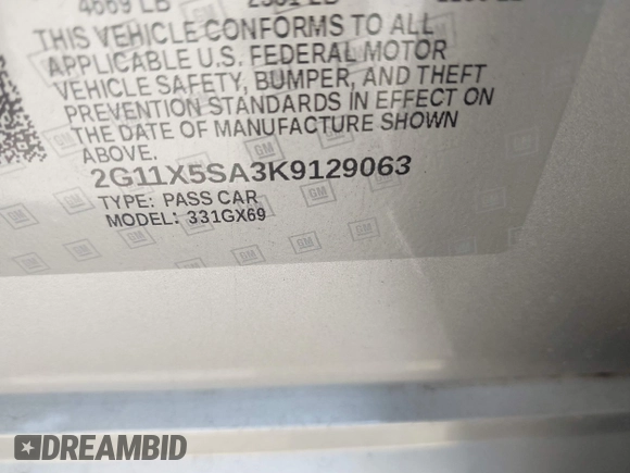 2019 Chevrolet Impala LS with VIN 2G11X5SA3K9129063, listed as a IAAI auction lot 41830720 with 130,766 mi miles and . Bid and sale history available at DreamBid. Image 9.