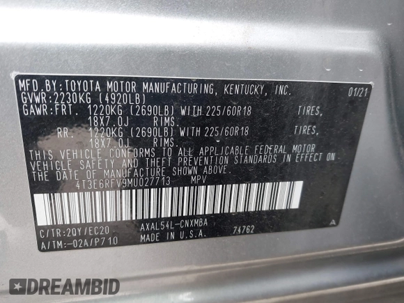 2021 Toyota RAV4 Hybrid XSE z VIN 4T3E6RFV9MU027713, wystawiony jako IAAI lot #42587759 z przebiegiem 28 806 mil mil oraz . Historia ofert i sprzedaży dostępna na DreamBid. Obrazek 9.