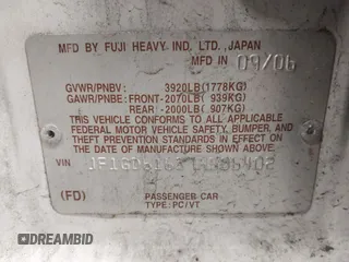 2007 Subaru Impreza i Special с VIN JF1GD61637H506402, выставлен на аукционе IAAI как лот 42501846 с пробегом 163 322 миль миль и . История ставок и продаж доступна на DreamBid. Изображение 9.
