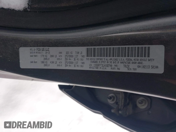2020 Ram 1500 Big Horn with VIN 1C6SRFFT2LN182740, listed as a IAAI auction lot 41516660 with 86,489 mi miles and . Bid and sale history available at DreamBid. Image 9.