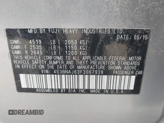2015 Subaru Legacy 2.5i Limited with VIN 4S3BNAJ63F3067928, listed as a IAAI auction lot 41891477 with 180,369 mi miles. Bid and sale history available at carsss.com. Image 9.