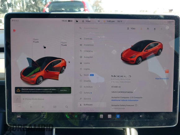 2018 Tesla Model 3 Long Range Battery with VIN 5YJ3E1EB5JF146184, listed as a IAAI auction lot 41808346 with 97,496 mi miles and . Bid and sale history available at DreamBid. Image 16.