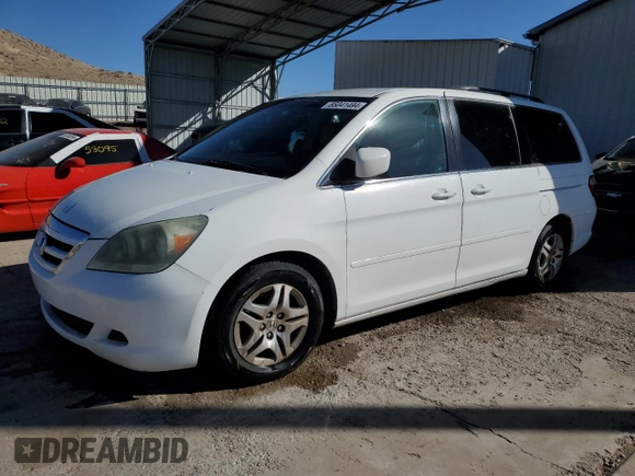 2005 Honda Odyssey EX z VIN 5FNRL38475B006619, wystawiony jako Copart lot #85041494 z przebiegiem Nie podano mil oraz Szkoda całkowita • Salvage title. Historia ofert i sprzedaży dostępna na DreamBid. Obrazek 1.